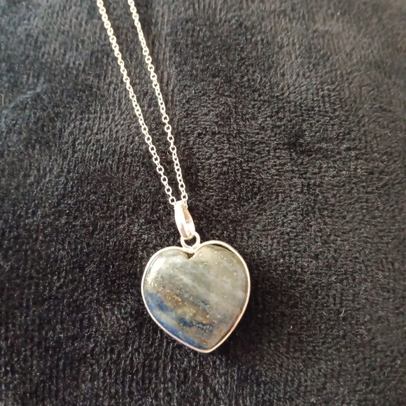 Gemstone~Lapis Blue Gray Heart Silver Necklace NWOT - Picture 4 of 13